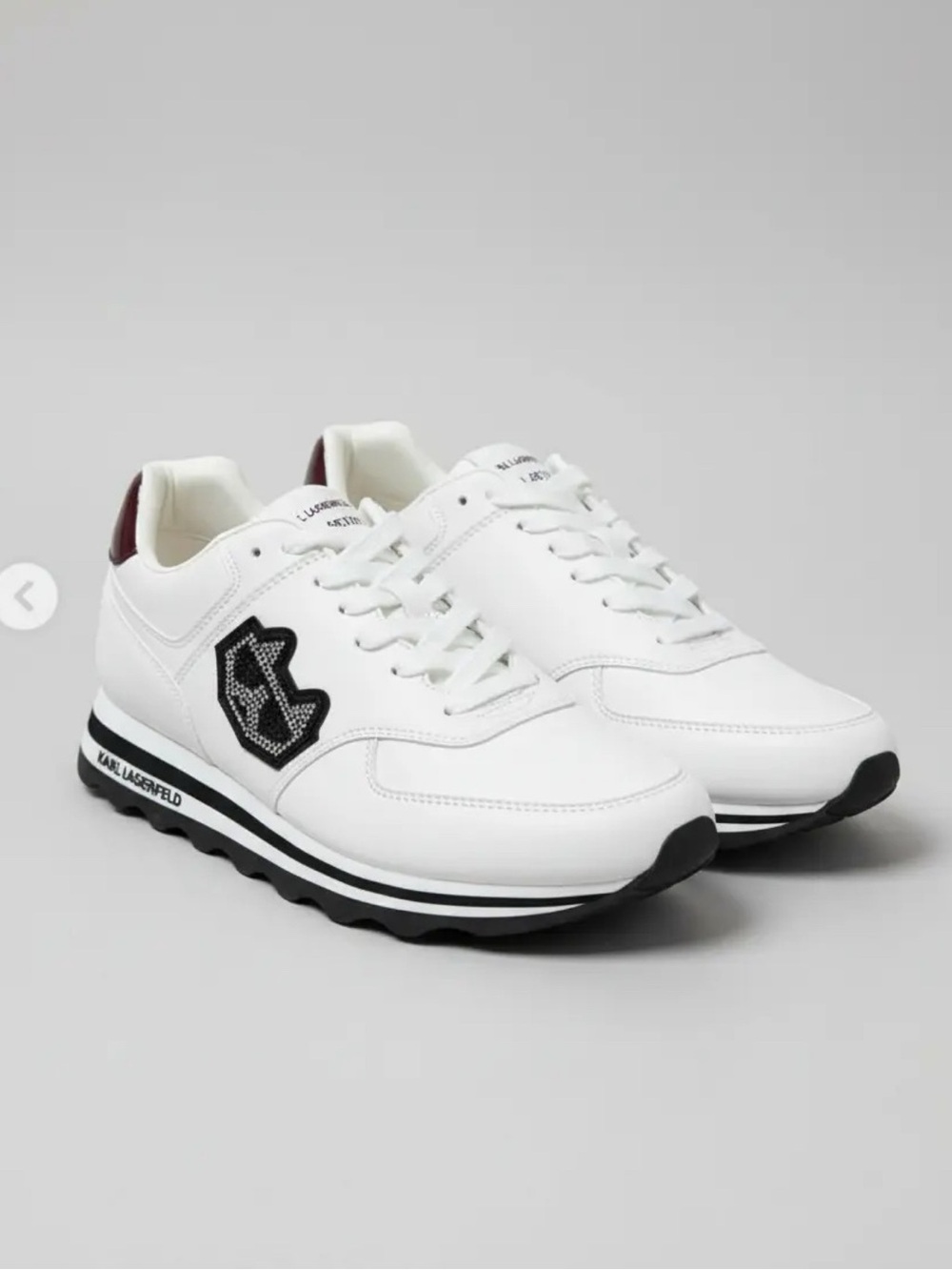Karl Lagerfeld White Sneakers with Black Logo & Burgundy Heel Tab 8.5 - Picture 2 of 3